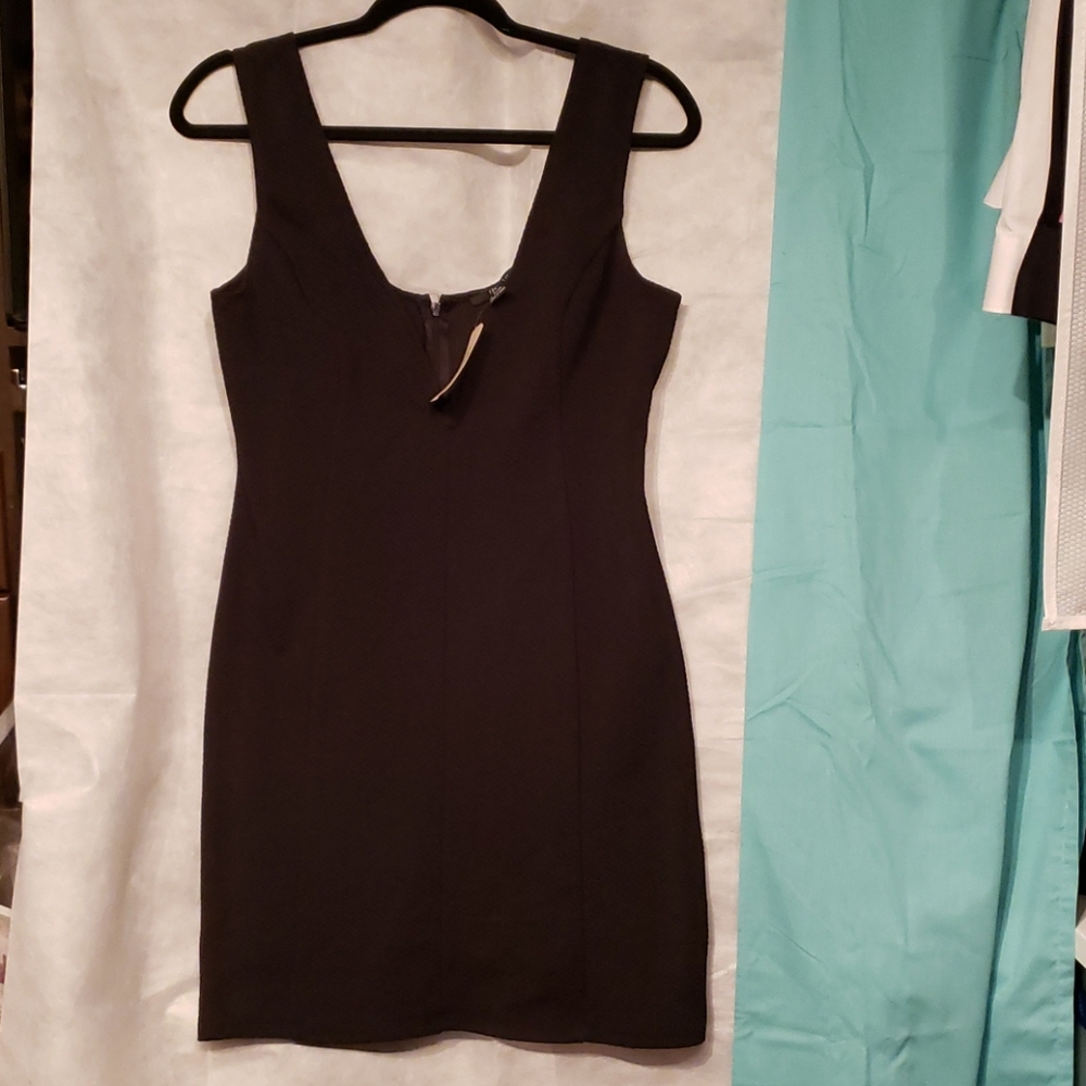 Black textured deep V dress